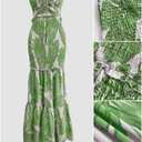 CHICME Floral Printed Prom Dress Tie Ruched Shirred Bandeau Party Dress Slim Fit Ruffle Hem Vacation Dresses (Green, S)