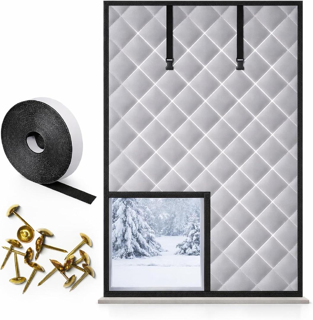 Thermal Window Cover for Winter, 47" x 63" Insulated Window Curtain with Velcro, Cold Weather Window Insulation Kit, Draft Stopper Blackout Curtain for Home, Keeps Heat in & Blocks Cold Air