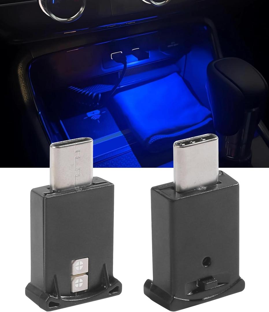 2PCS Car Lights Interior,Car Accessories,Ambient Lighting Cars,DC 5V Intelligent Automotive Interior Lights,Mini USB LED Decoration Night Light,Atmosphere Lamp for Auto,Fit for Cars (Type-C*2)