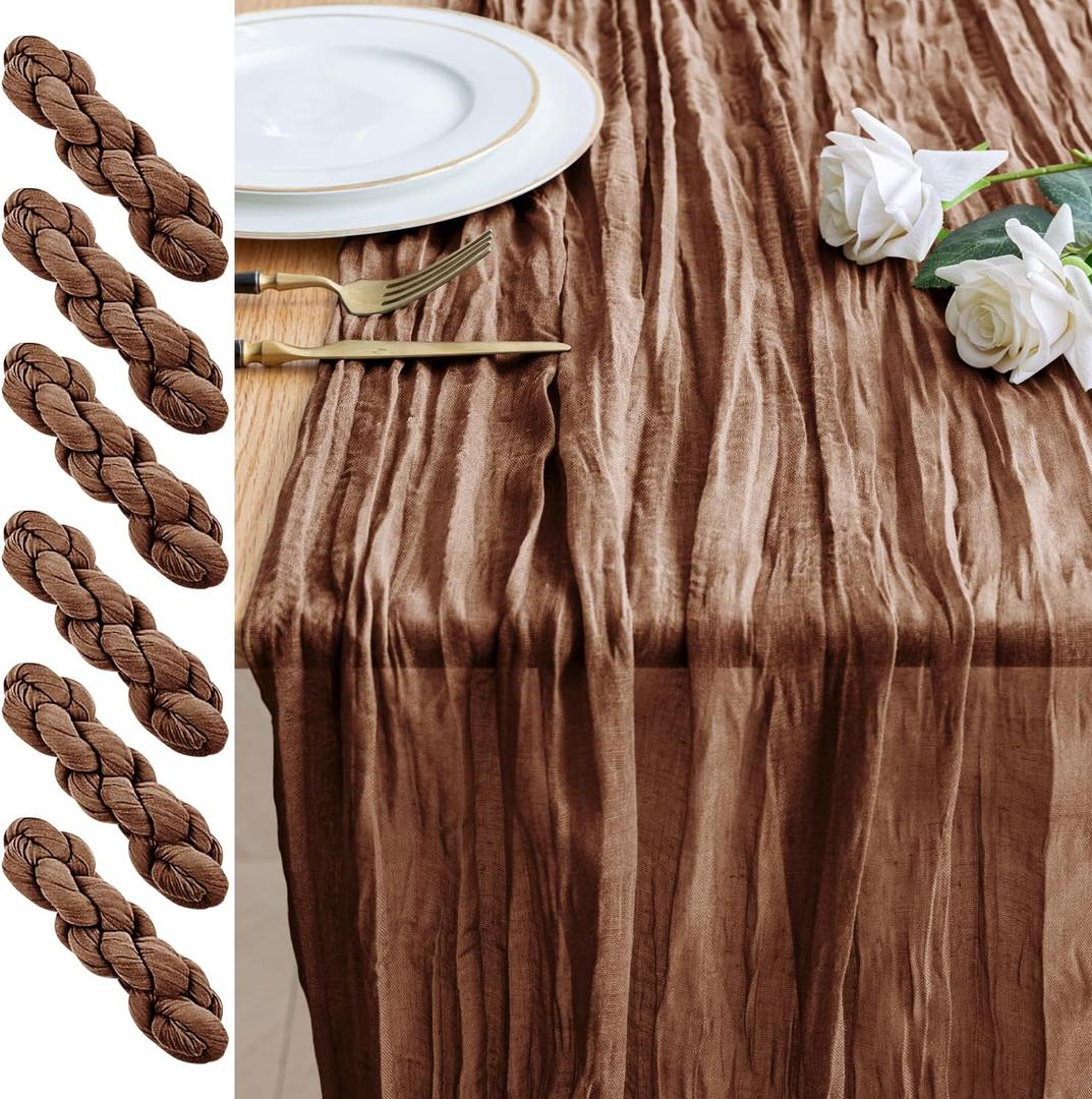 6PCS Table Runner Cheesecloth 10FT Brown Boho Gauze Cheese Cloth Rustic Sheer Table Runners for Wedding Bridal Baby Shower Party Decoration