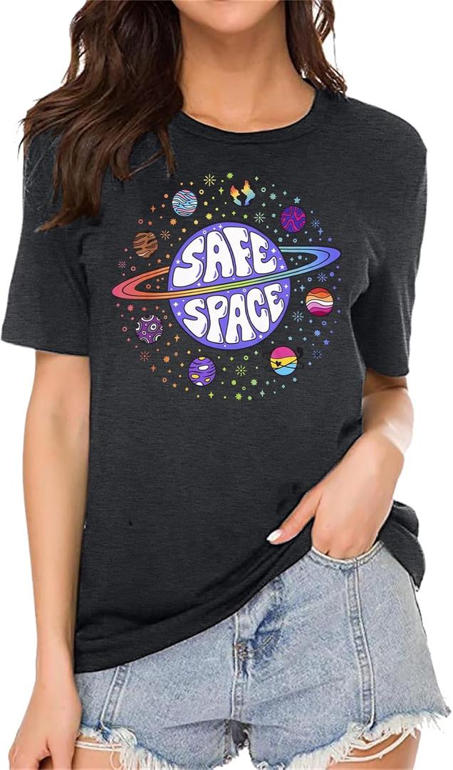 Safe Space Shirt for Women LGBTQ Shirts Pride Month T-shirt Rainbow Graphic Tees, XL Safe Space Shirt for Women LGBTQ Shirts Pride Month T-shirt Rainbow Graphic Tees, XL