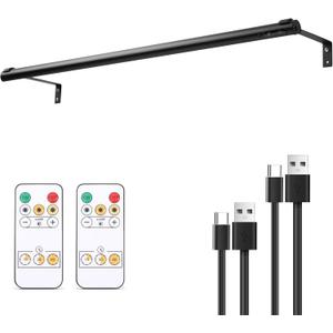 Battery Operated Wireless Picture LightRechargeable/Plugged in 31.5inch Painting Display Light,Remote Control Wall Lights with Three Modes and Timing for Art Frame (Black)