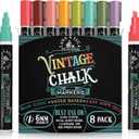 LANA & LUCA Liquid Chalk Markers - Wet Erase Marker Pens - for Chalkboards Signs, Windows, Blackboard, Glass - 6mm Reversible Tip (8 Pack) - Vintage Colors Multicolor