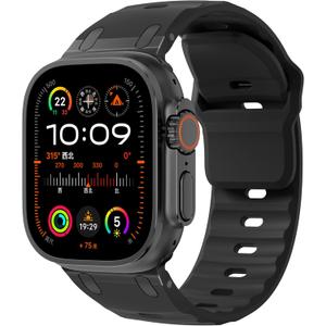 Sport Bands for Apple Watch Ultra 3 2 1 Band 49mm 46mm 45mm 44mm 42mm Women Men,Rugged Wide Silicone Waterproof Wristbands with Metal Adapter Strap for iWatch Series 11 10 9 8 7 6 5 4 SE 3 2,Ultra/3/2, Black