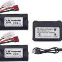 sea jump Accessories 2PCS 7.4V 1500mAh T-Plug Lithium Battery with 2in1 Charger for WLOTYS 12423 12401 12403 12428 HM163 HM164 YC200 9155 9156 4WD High Speed Off-Road RC RC Car Battery