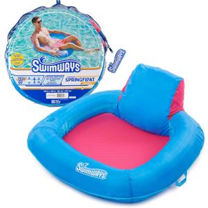 SwimWays Spring Float Premium SunSeat Pool Chairs, Inflatable Pool Floats Adult with Fast Inflation for Ages 15 & Up (Sunseat Pool Chair Blue/Pink (New Version))