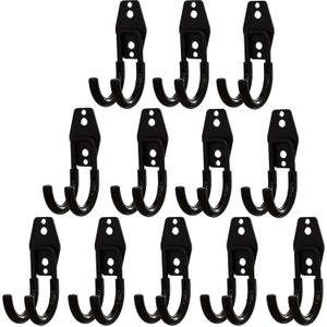 Garage Storage Utility Hooks 12 Pack, Small J Shaped Steel Heavy Duty Hanger, Anti-Slip Coating Wall Mounted Storage System, Power and Garden Tool Organizer, Ladders, Ropes, Hose, Bulk Items