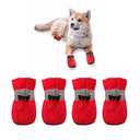 YAODHAOD Dog Shoes for Small Dogs, Puppy Dog Boots & Paw Protector for Winter Snowy Days, Anti-Slip Sole Dog Booties for Indoor Hardwood Floor 4PCS (Red,Size: 2)