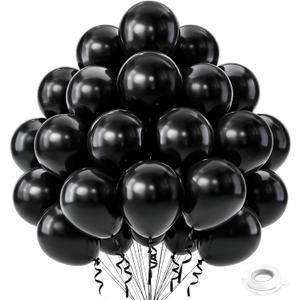 Black Balloons, 50 PCS 12 inch Latex Party Balloons, Matte Black Balloon for Birthday, Baby Shower, Anniversary, Graduation, Wedding Decorations - Black