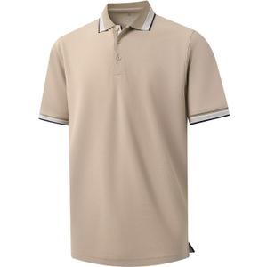 Men's Pique Polo Shirts Long Sleeve Cotton Blend Tipped Casual Collared Polo Shirts Business Classic Fit (XXXL)