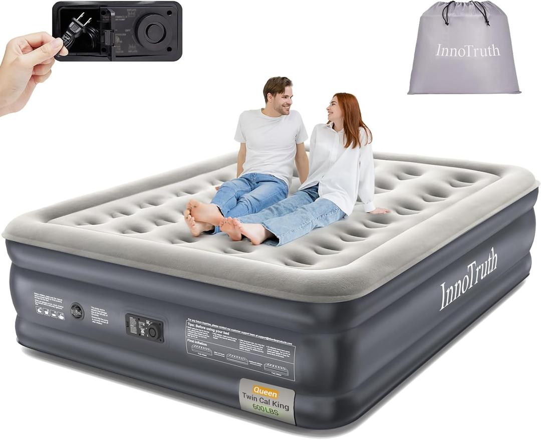 InnoTruth Air Mattress Queen with Built in Pump, Inflatable Blow up Mattress, 18" Raised Colchones Inflables Air Bed for Guests & Home, Ideal for Home Use and Outdoor Camping, 650lb Weight Capacity (Grey)