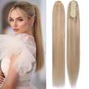 Rich Choices Claw Clip Ponytail Extension Human Hair 22 Inch Real Hair Ponytail Balayage #18P613 Ash Blonde Highlighted Bleach Blonde 120g One Piece Clip In Long Ponytail Hair Extension For Women