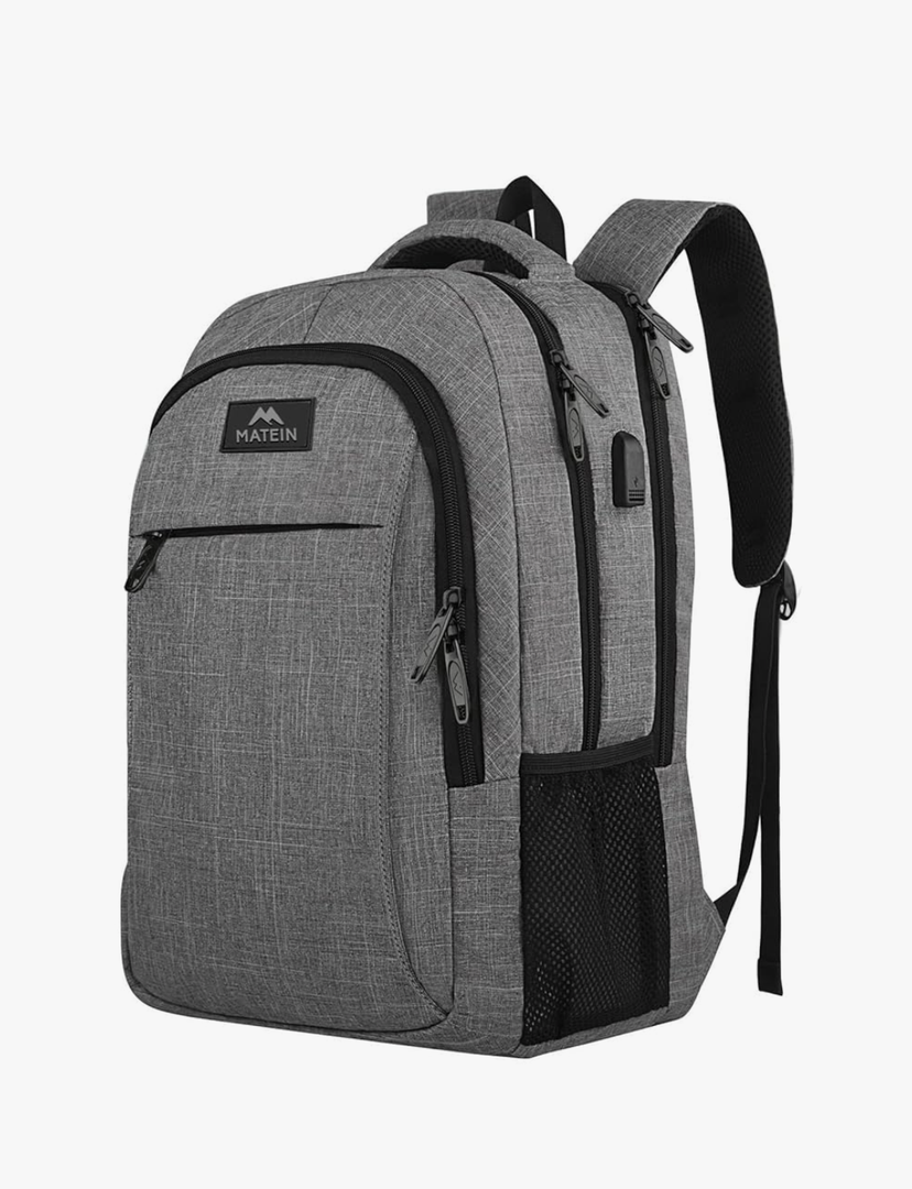 MATEIN Travel Laptop Backpack, Business Anti Theft Slim Sturdy Laptops Backpack with USB Charging Port, Water Resistant College School Computer Bag Gift for Men & Women Fits 15.6 Inch Notebook, Grey