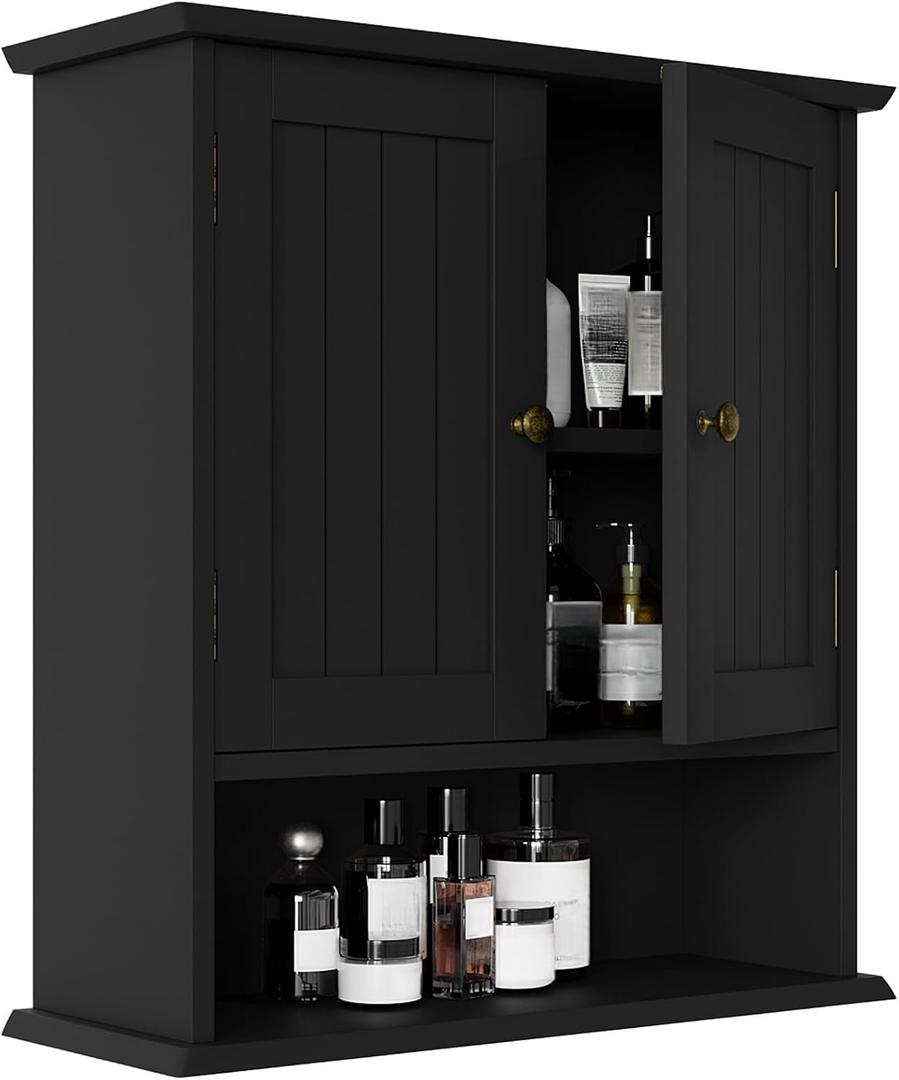 Smuxee Black Wall Cabinet, Small, 2-Door Medicine Cabinet with Adjustable Shelves, Over Toilet, For Kitchen and Laundry Rooms