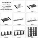12 Cube Storage Organizer Book Shelves, DIY Open Stackable Bookshelf, Extra Large Plastic Bookcase Rack for Bedroom, Living Room, Home Office, Black
