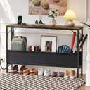 Asgolion Narrow Console Table, 47.2" Long Entryway Table with Storage & Power Outlets, Hallway Table, Mordern Industrial Sofa Tables for Living Room, Bedroom, Foyer, Office, Anti-tip Kit, Rustic Brown