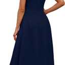 OFEEFAN Summer Dresses for Women Square Neck Corset A Line Maxi Dress Ruffle Ruched Waist Flowy Outfits (Blue, M)