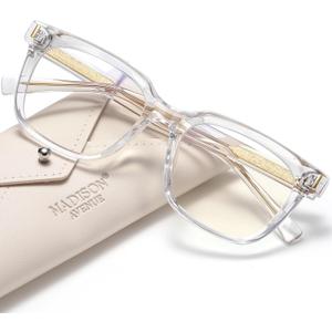 Madison Avenue Trendy Sqaure Blue Light Blocking Glasses for Women with Case, Stylish Anti Glare Glasses for Computer