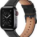 SUNFWR Leather Bands Compatible with Apple Watch Band 42mm(Series 3 2 1) 44mm 45mm 46mm 49mm for Men Women, Top Grain Genuine Leather Replacement Strap for iWatch Ultra 3 2 1, SE3 2 1, Series 11 10 9 8 7 6 5 4 3 2 1 (Black/Black)
