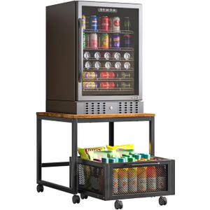 Mini Fridge Stand with Storage,Mini Fridge Cabinet,Drink Fridge Stand,Mini Fridge Shelf with Storage,Beverage Fridge Stand with Drawer Basket for Home Office Dorm,19.7x19.7in(Vintage Brown)