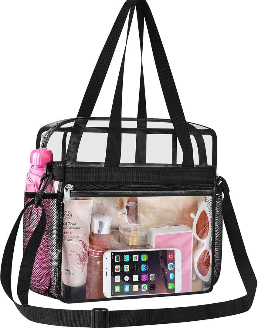Oraben Clear Tote Bag Clear Bag Stadium Approved 12x6x12 Stadium Bag for Work, Sports Games,Gym (Black)