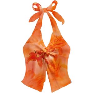 Milumia Women's Floral Print Twist Halter Tops Split Sleeveless Vacation Going Out Tank Top (Orange, S)