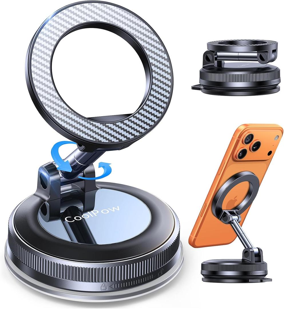 CoolpowNewest Vacuum Magnetic Phone Holder for Car Phone Holder MountMovable Vacuum Suction Magsafe Car Mount Cell Phone Holders for Your Car Accessories for Women Men for iPhone 17 16 15 14 Kits, Black