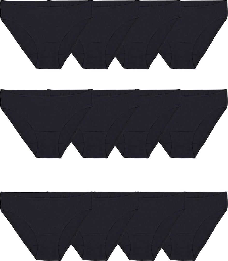 Fruit of the Loom Women's Eversoft Cotton Underwear Multipacks, Tag Free & Breathable, (9, Bikini - Black)