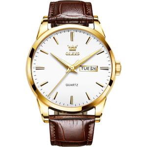 OLEVS Watch for Men Chronograph Brown Leather Analog Quartz Fashion Business Dress Large Face Men Watch Day Date Luminous Waterproof Casual Male Wrist Watch Black/Blue/White Dial