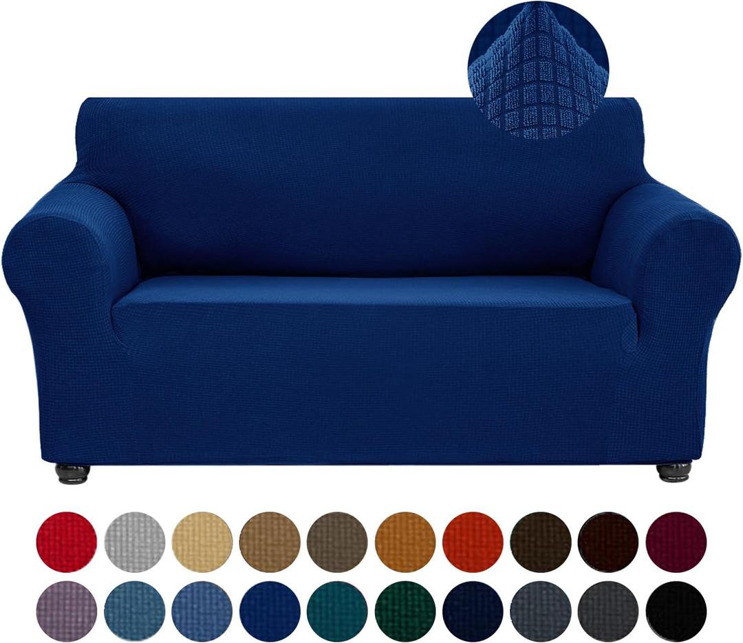 Joccun Stretch Loveseat Couch Cover, 1-Piece Sofa Cover for 2 Cushion Couch Spandex Jacquard Washable Furniture Protector Cover for Living Room,Kids,PetsLoveseat,Classic Blue