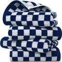 Jacquotha Hand Towels Navy Blue Checkered 4-Pack for Bathroom Coastal & Neutral, Lightweight Absorbent Cotton Towels for Men Women Relaxed Use, 13x29 Inches