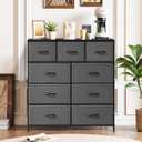 9-Drawer Dresser for Bedroom, Anti-Tip Tall Storage Organizer Chest of Drawers with Wooden Top and Metal Frame Fabric Bins for Closet, Living Room, Hallway, Entryway, Gray, 11.8"D x 39.4"W x 40"H