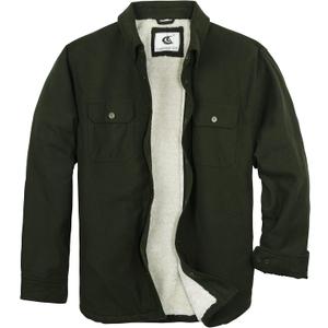 COEVALS CLUB Men's Flannel Shacket Casual Button Snap Sherpa Quilted Lined Premium Jacket Shirts (X-Large, Army #12)