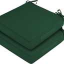 Waterproof Outdoor Chair Cushions Set of 2, Square Outdoor Seat Cushions with Ties and Removable Covers, 19 x 19 Outdoor Cushions for Patio Furniture with Portable Handle(Forest Green), 19x19x3