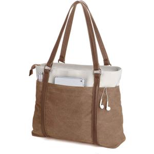 Women's Work Bag with Laptop Compartment Zipper Pockets Teacher Totes Purse (Brown)