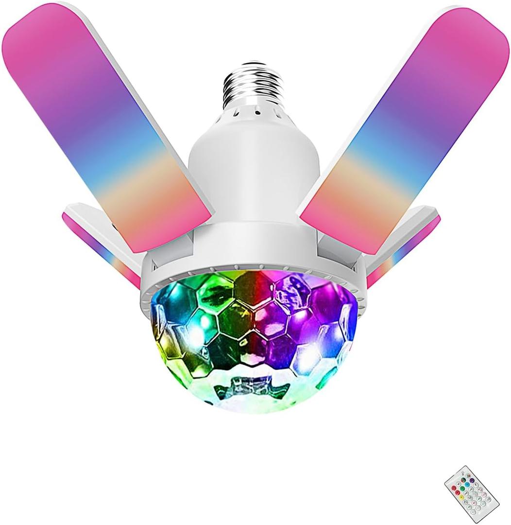 Disco Ball Light Bulb with Bluetooth Speaker,25W RGBW Electric Multicolor Changing,Sound Activated,Remote Control,E26/E27 Base Use for Indoor Party,Wedding,Halloween
