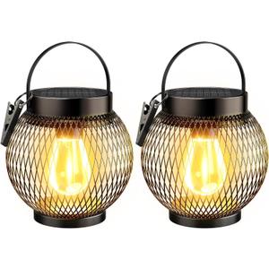 Solar Lanterns Outdoor Waterproof, Upgraded Bright Hanging Solar Lights for Outside, Lanterns Solar Powered Lighting with Clip for Patio Garden Yard Decorative 2 Pack