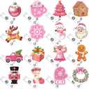 16 Pcs Christmas Pink Winter Nurse Badge Reel Retractable with ID Clip Bling Snowman Snowflakes Holiday Gift Badge Holder for Nursing Er ICU Women Men Office Doctors