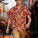 Hawaiian Shirt for Men Short Sleeve Button Down Shirt Men Casual Summer Tropical Beach Aloha Shirts Hawaii Party (Orange, S)