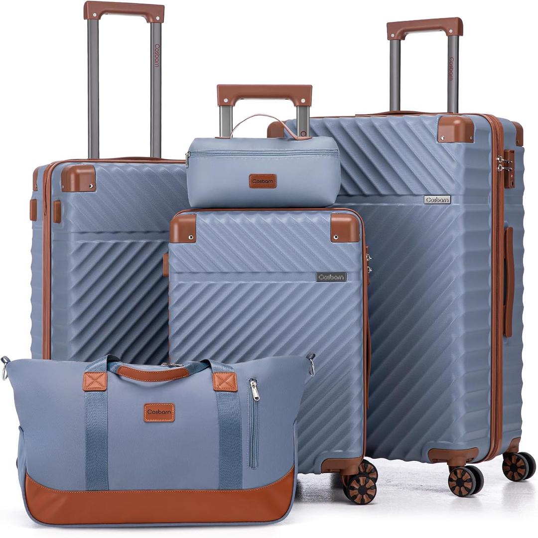 Cosbarn Luggage Sets 5 Piece with TSA Lock Spinner Wheels, Unisex Hard Case ABS Suitcase Set, Hardshell Lightweight Waterproof Travel Hardside Suitcases with Wheels for Women Men, Sky Blue