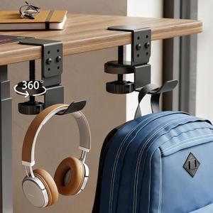 Heavy Duty Desk Hook Clamp(1 PCS), 360 Rotating Backpack Hanger with Height Adjustment, No Drill Headphone Holder, Purse Hook for Table, Bag Hanger, Gifts for Gamers, Office Desk Gaming Accessories