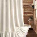 Farmhouse Shower Curtain with Ruffle Hem Linen Cream Shower Curtains for Bathroom Country Vintage Rustic Natural Fabric, 72" W x 72" L