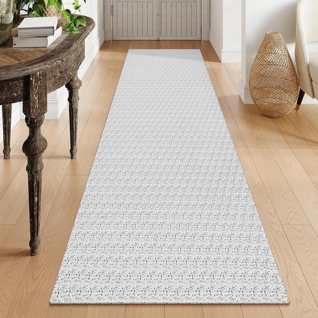 Collive Long Runners Rug for Hallways 2.6x8 Washable Kitchen Runner Rugs Non-Slip Rubber Backed Boho Hallway Runner Rug Gray Braided Farmhouse Carpet Floor Runner for Hall Bedroom Doorway (Grey)