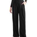 SUUKSESS Women Wide Leg Pants Elastic High Waisted Work Pants Flowy Palazzo Trouser Pants (Dark Green, XS) (Green, XS)