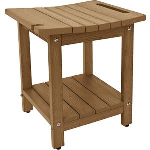 HDPS Shower Bench, Inside Shower Chair for Shaving Legs, Waterproof 2-Tier Bath Spa Shower Stool for Adults Sitting, Weather -Resistant No-Slip Indoor Outdoor Shower Seat, Teak