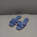 SONOMA Flat Sandals for Women 2025 Dressy Summer Leather Slides with Square Open Toe, blue, Us Size 8