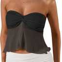 RoseSeek Women's Strapless Halter Tops Sweetheart Neck Mesh Crop Tank Top Going Out Outfits (Black)
