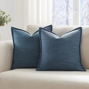 Set of 2 Marine Blue Pillow Covers 20 x 20 inches Flange Edge Pillow Covers Textured Throw Pillow Covers for Neutral Home Decor