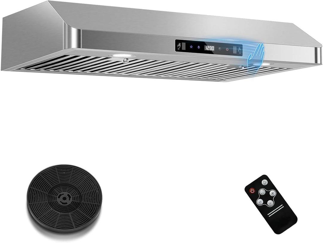 SNDOAS Under Cabinet Range Hood 30 inch, Stainless Steel Ducted/Ductless Range Hood with Touch/Gesture/Remote Control,700CFM & 3-Speed Kitchen Stove Vent Hood, Baffle Filters,3 Air Vents