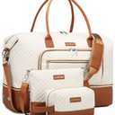 CLOKARS Weekender Bags for Women, Travel Tote Duffle Bag Carry On Overnight Bag with Cosmetics Bag and Crossbody Purse for Gym Hospital, Gifts for Women, Beige Brown